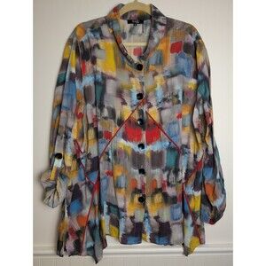 Lior Paris XL Modernist Lagenlook Art-to-Wear Blouse Shirt Top Roll Tab Sleeve